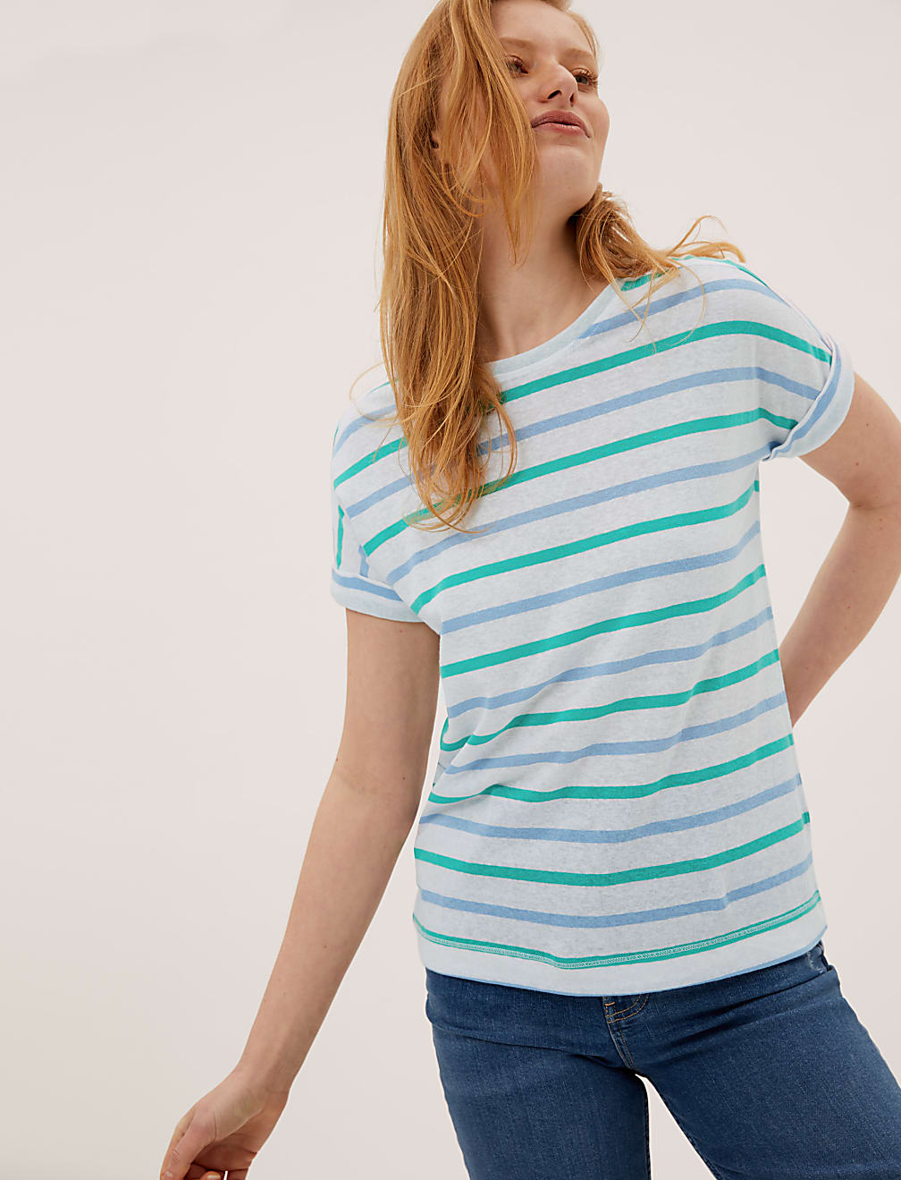 Linen Rich Striped T-Shirt