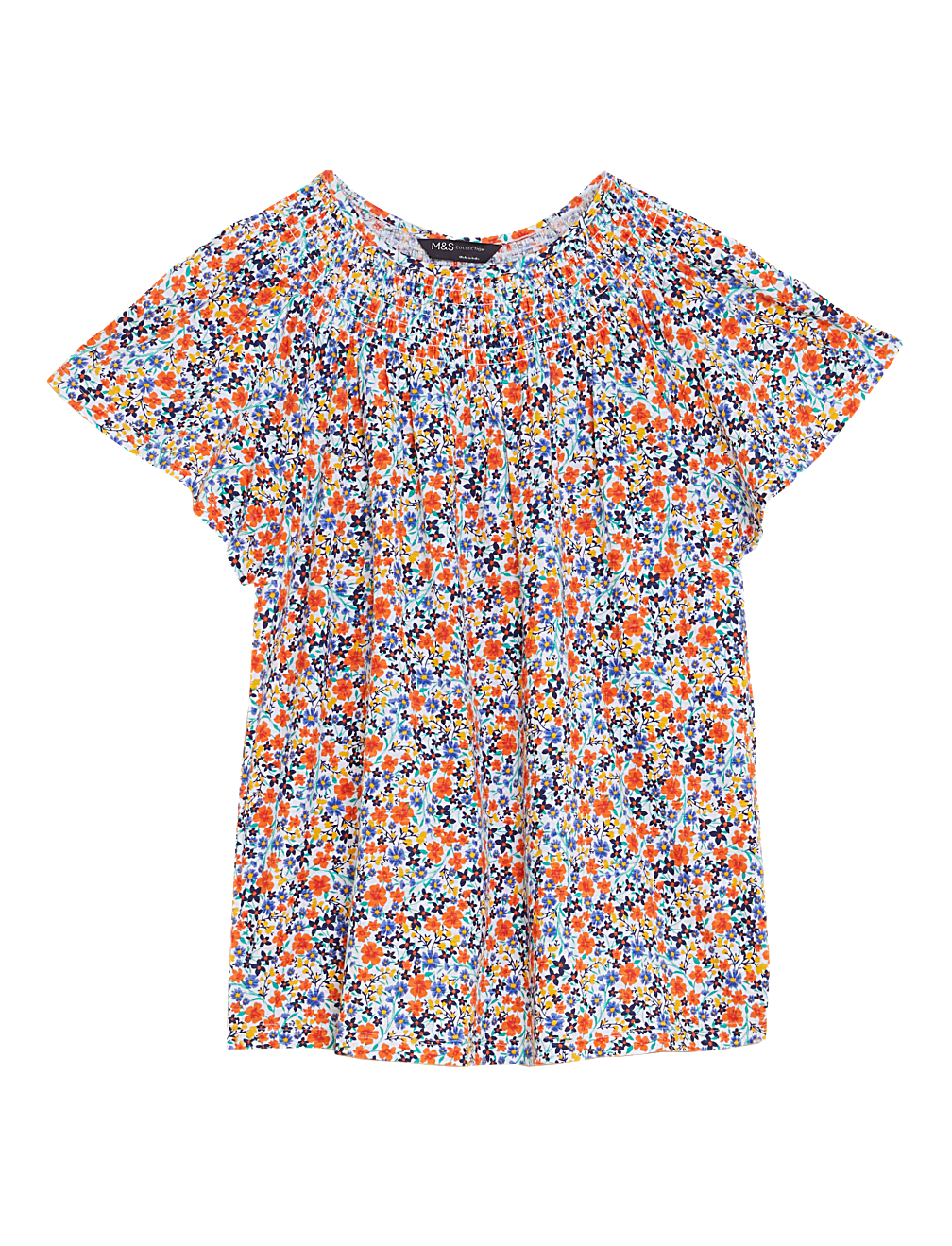 Pure Cotton Printed Smocked Detail Blouses