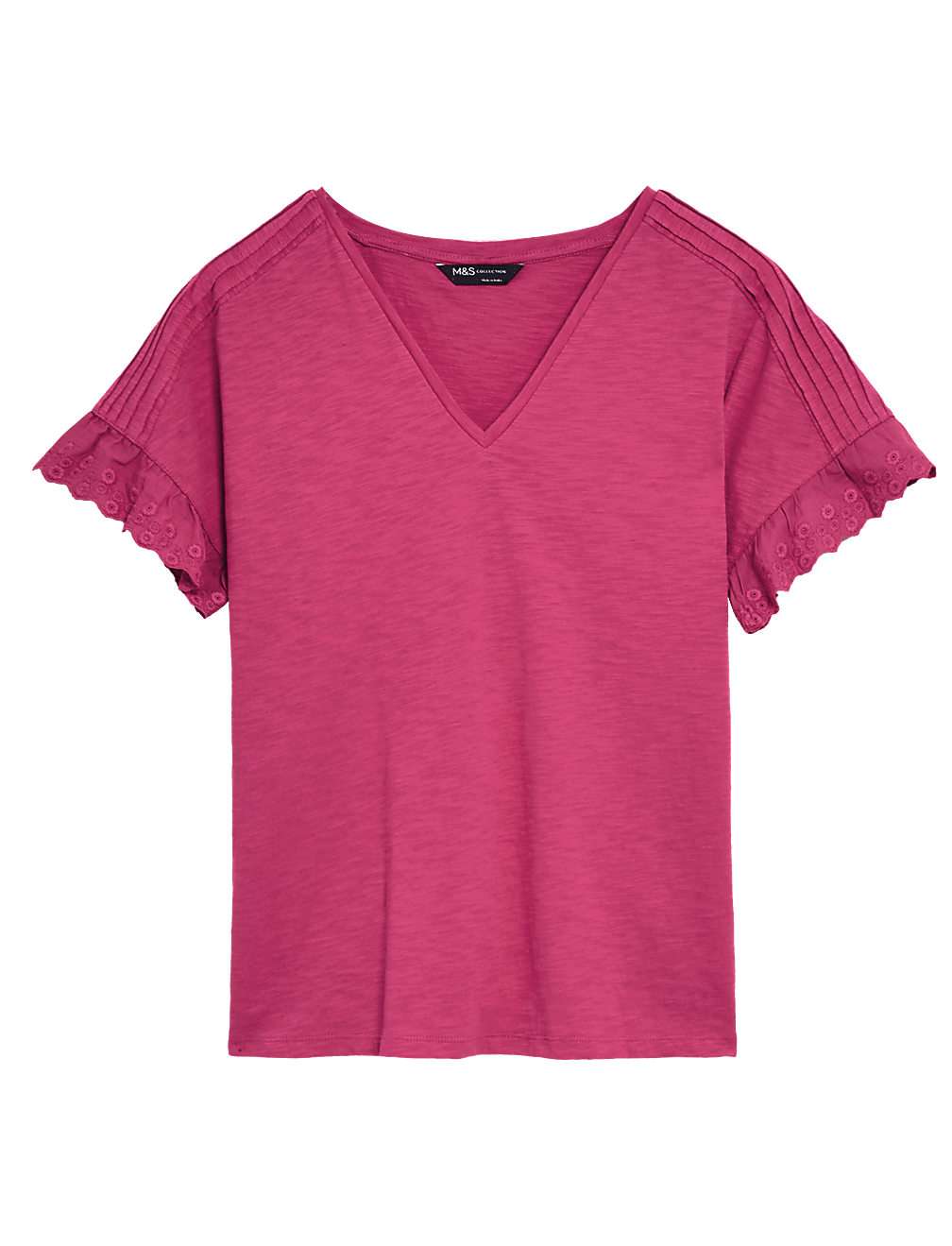 Pure Cotton Embroidered V-Neck T-Shirt