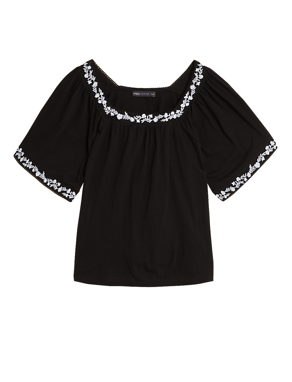 Pure Cotton Embroidered Square Neck Top