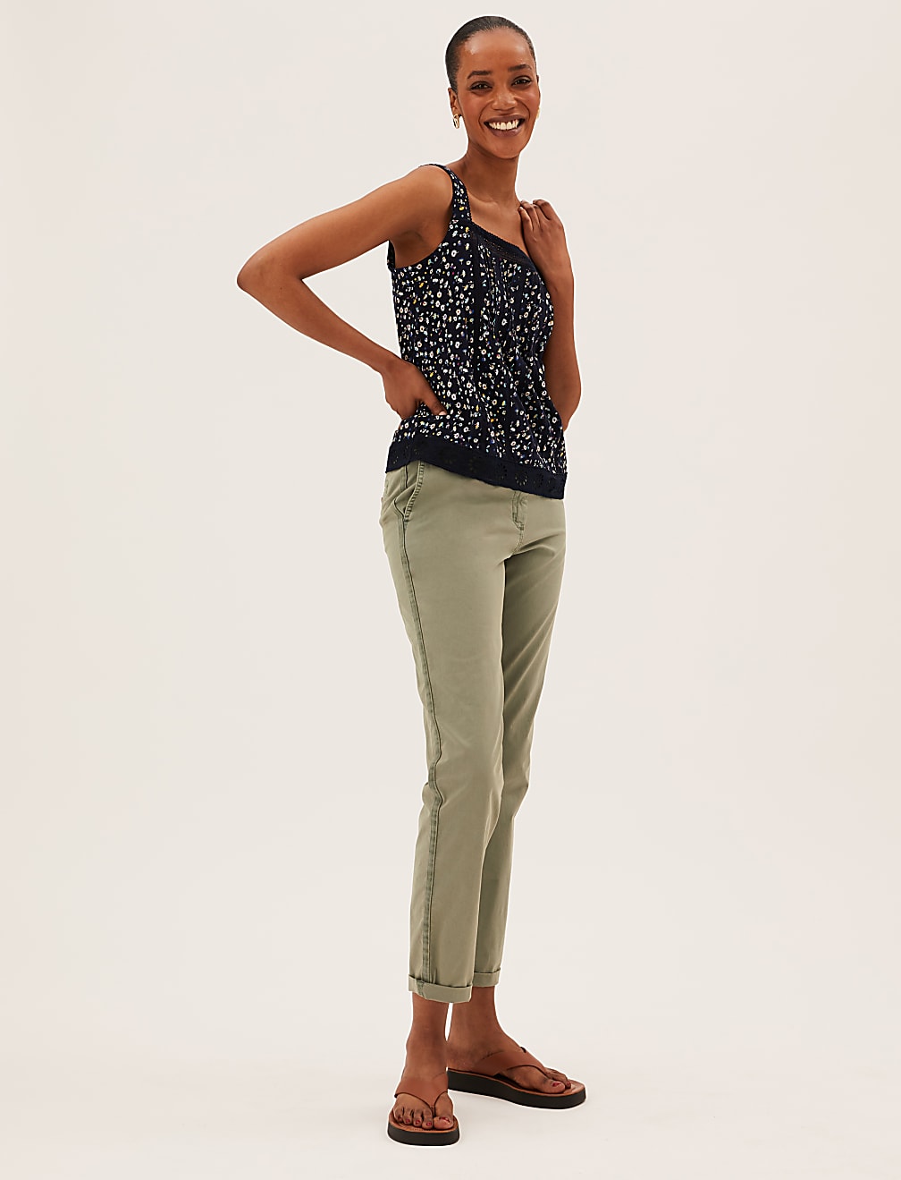 Pure Cotton Floral Square Neck Cami Top