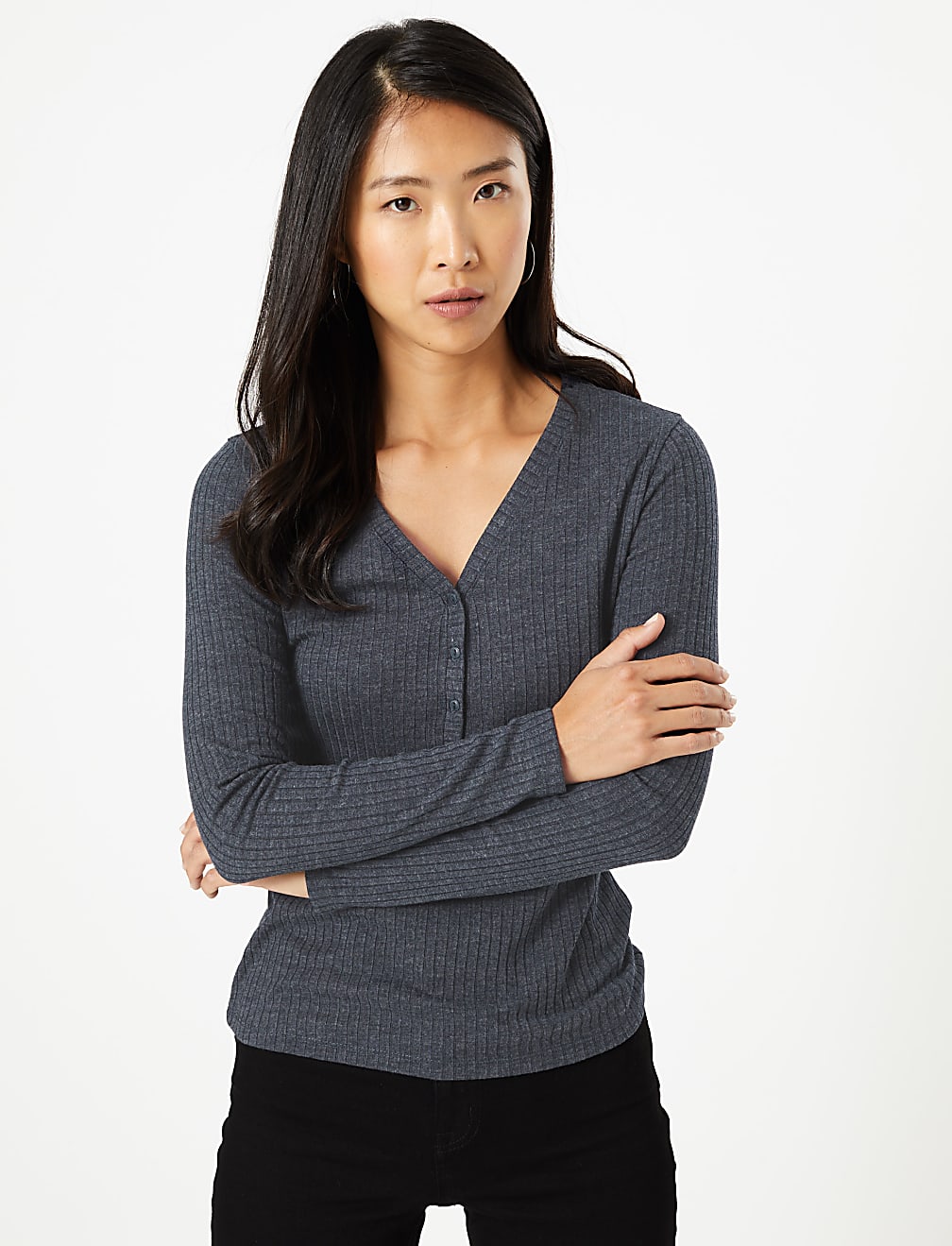 V-Neck Fitted Long Sleeve Top