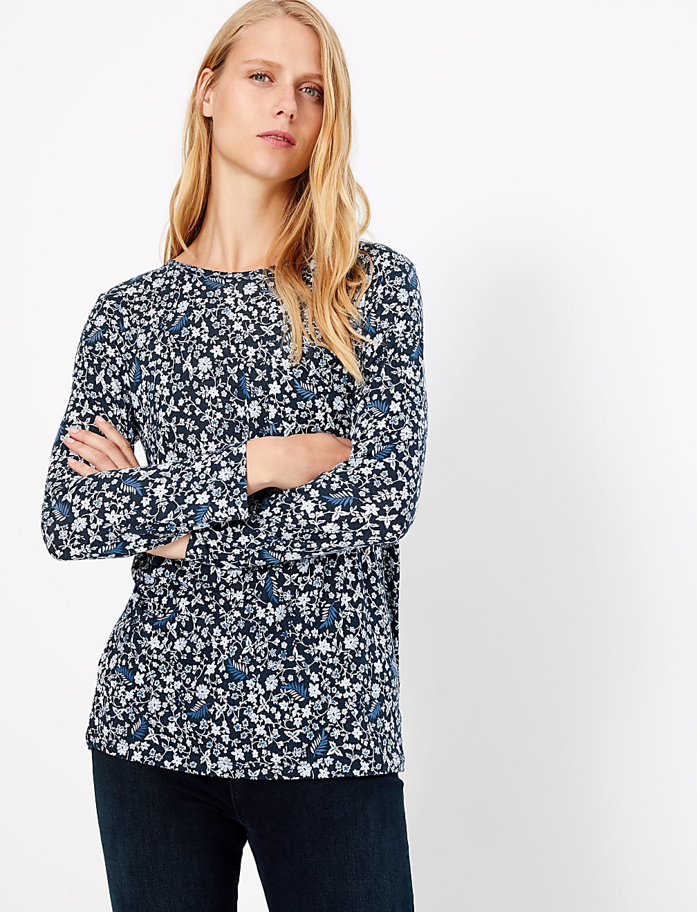 Floral Print Longline Long Sleeve Top