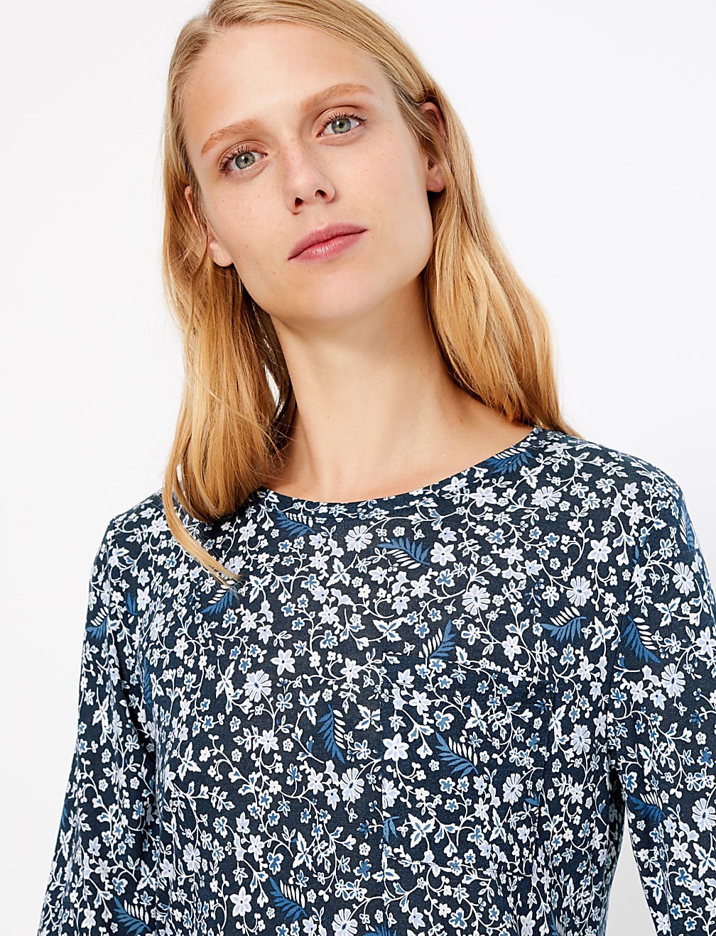 Floral Print Longline Long Sleeve Top
