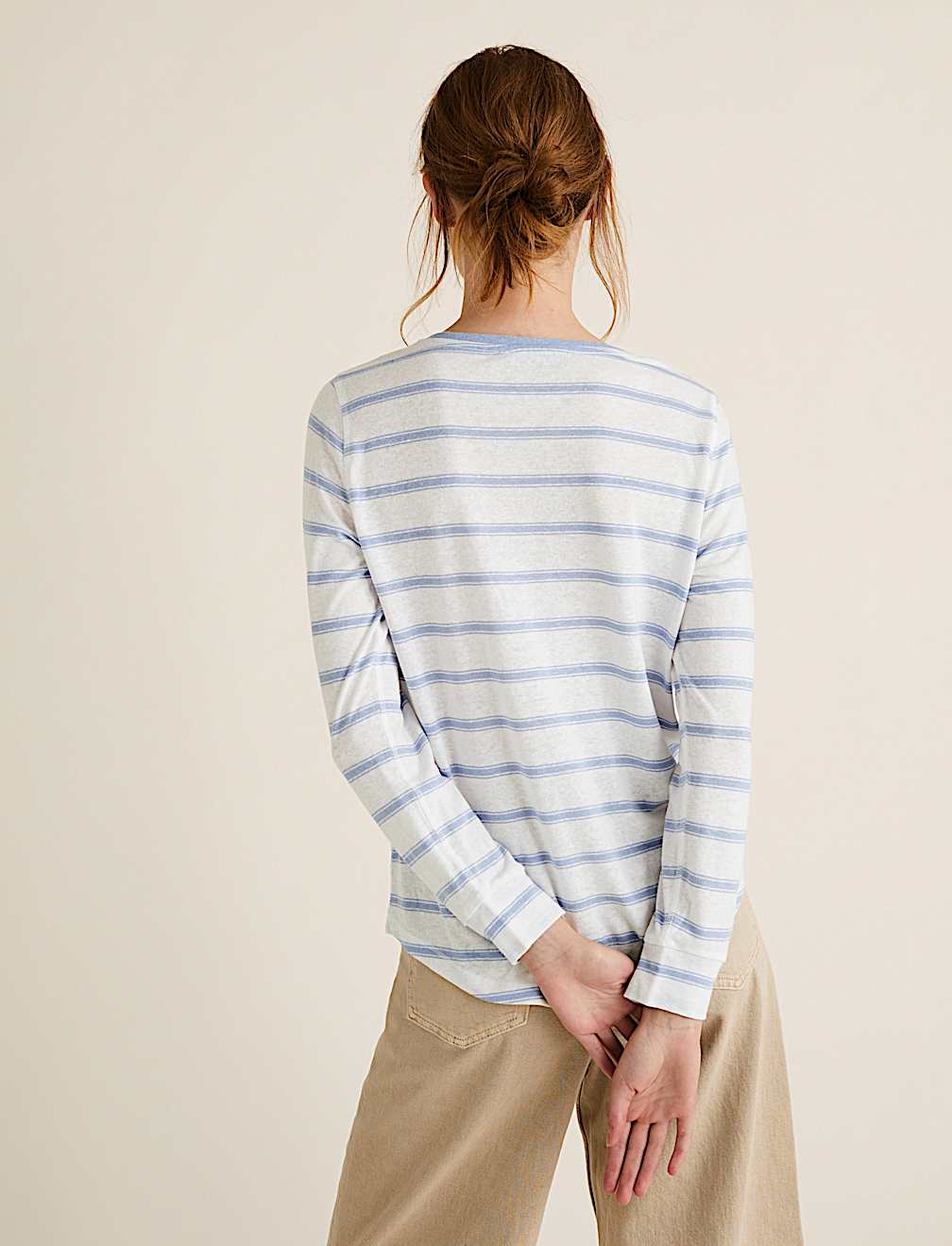Linen Striped Straight Fit Long Sleeve Top