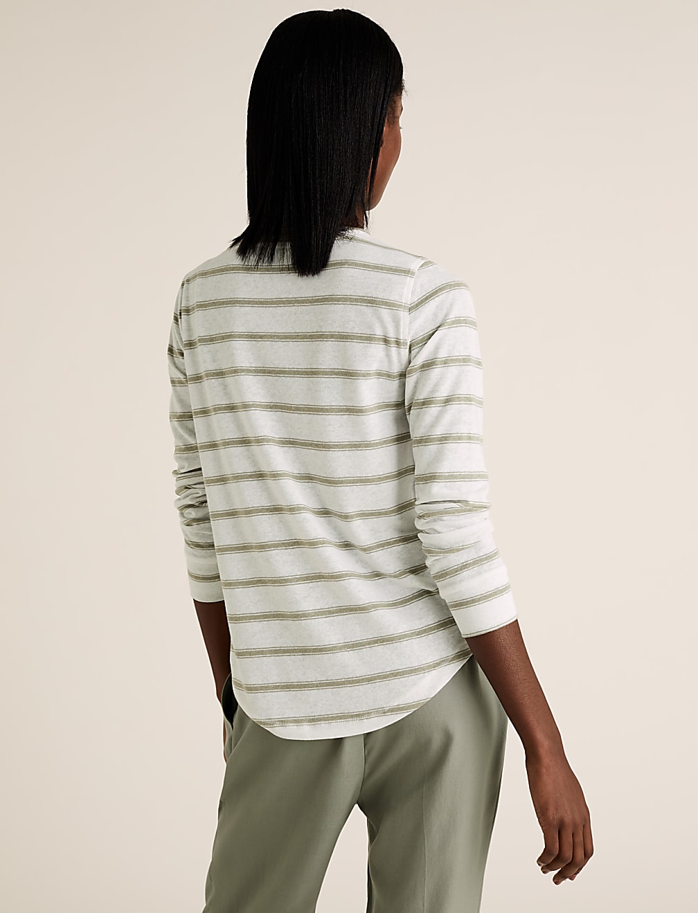 Linen Striped Straight Fit Long Sleeve Top