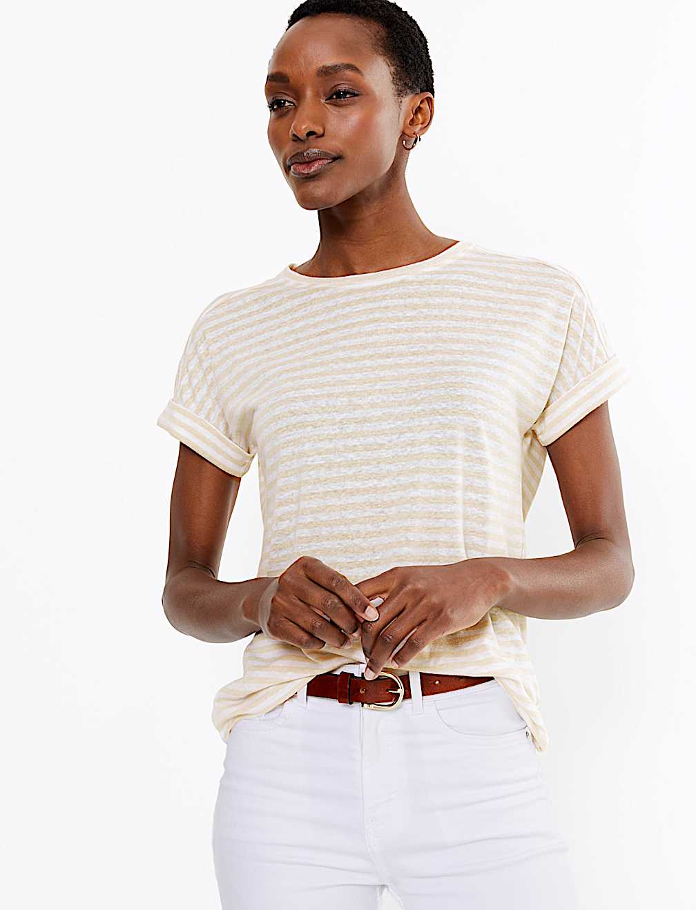 Linen Rich Striped Relaxed T-Shirt