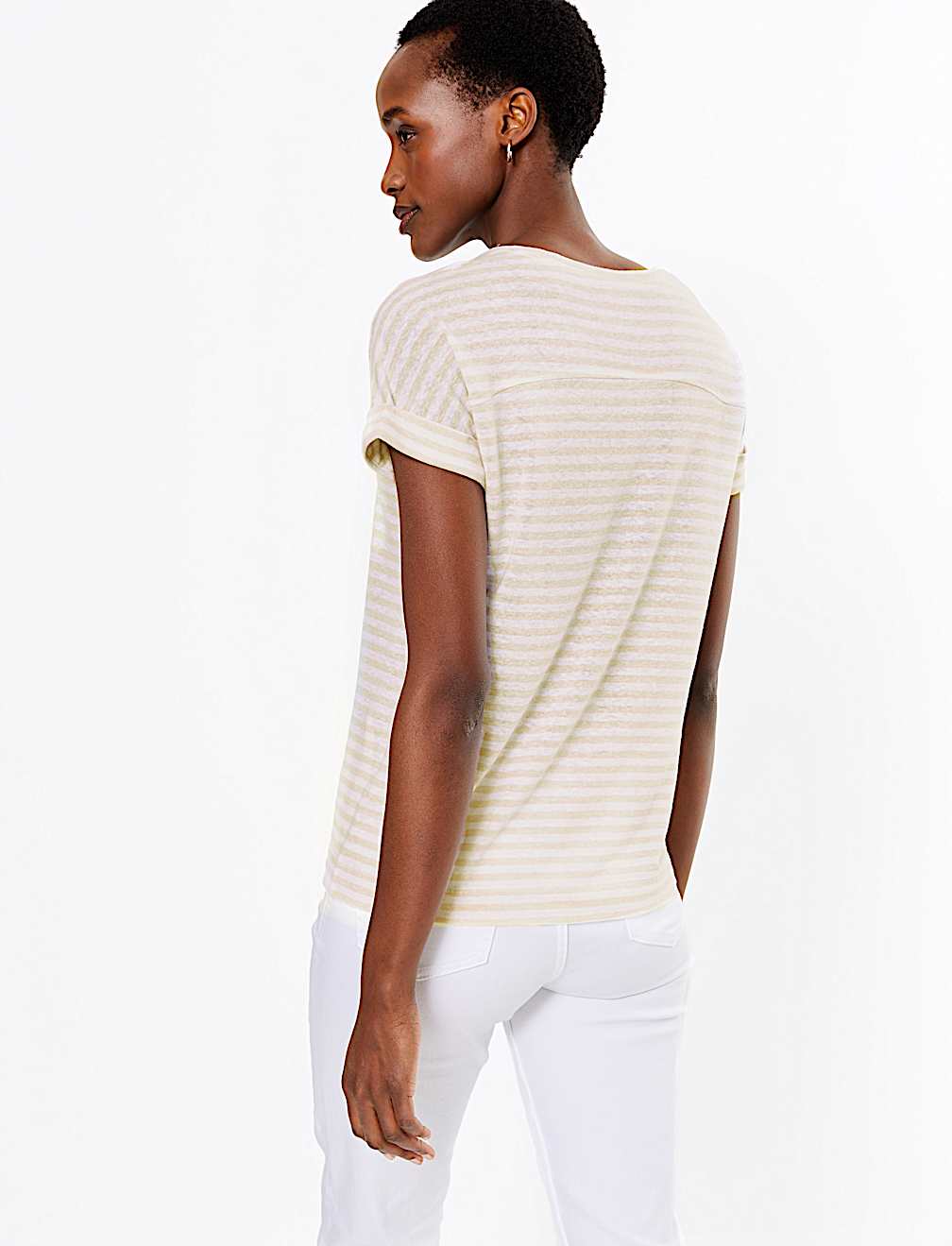 Linen Rich Striped Relaxed T-Shirt