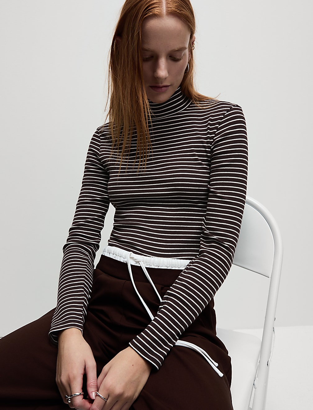 Cotton Rich Striped Funnel Neck Top