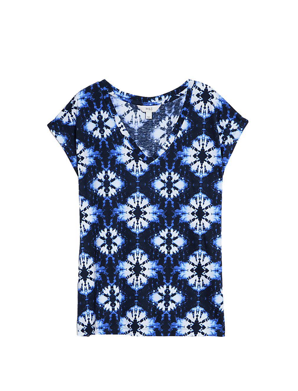 Cotton Rich V-Neck Printed Longline T-Shirt