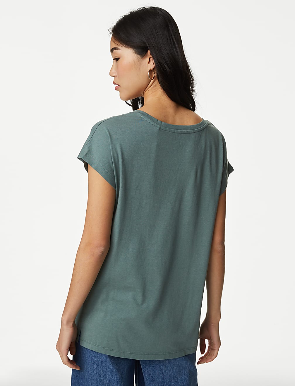 Cotton Rich V-Neck Relaxed Longline T-Shirt