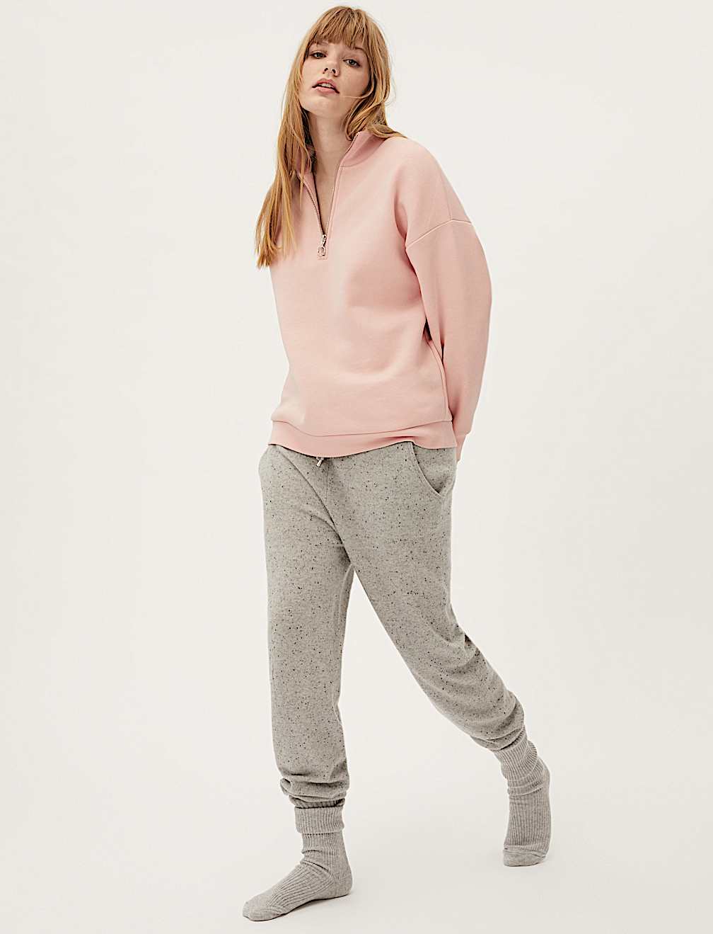 Cotton Rich Funnel Neck Half Zip Sweatshirt