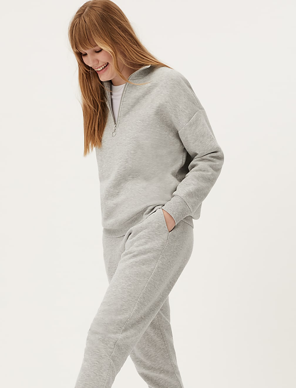 Cotton Rich Funnel Neck Half Zip Sweatshirt