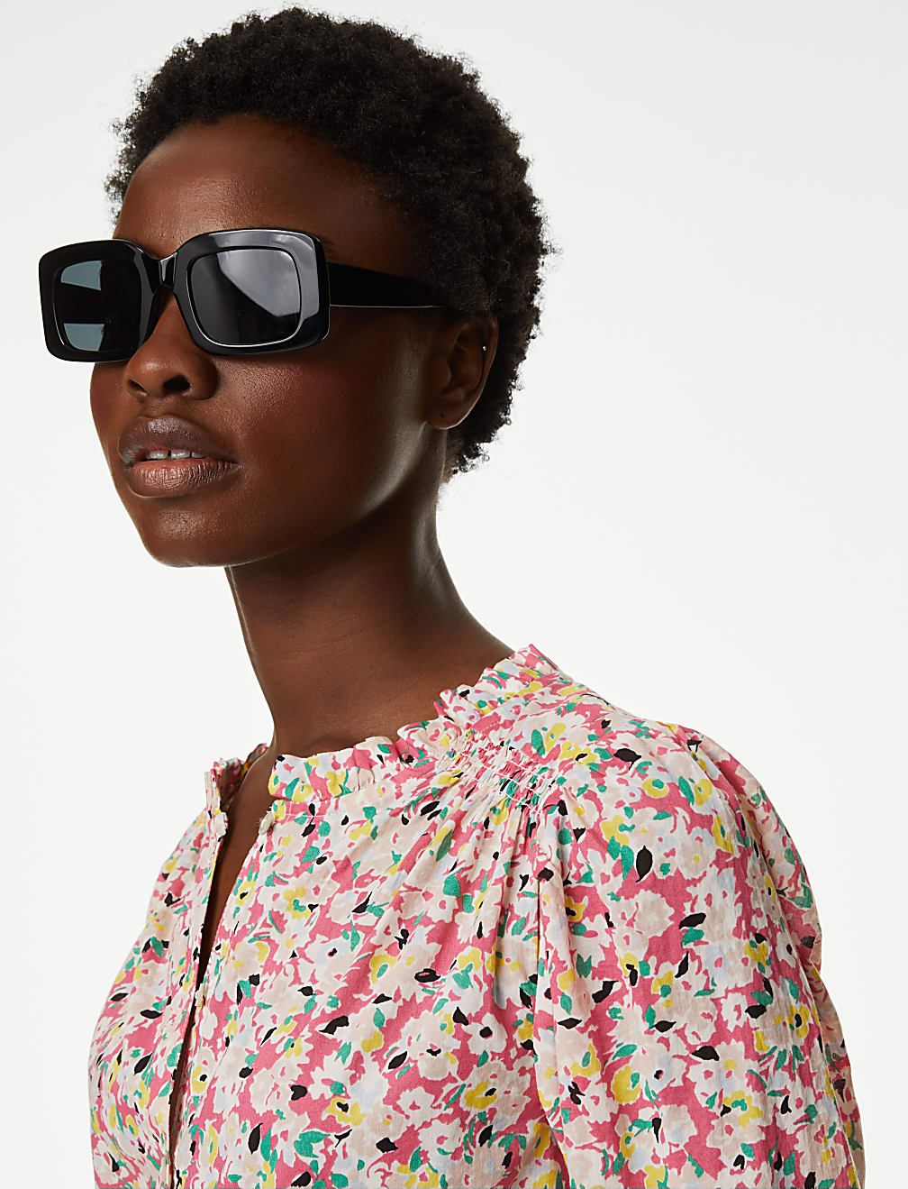 Pure Cotton Floral Puff Sleeve Blouse