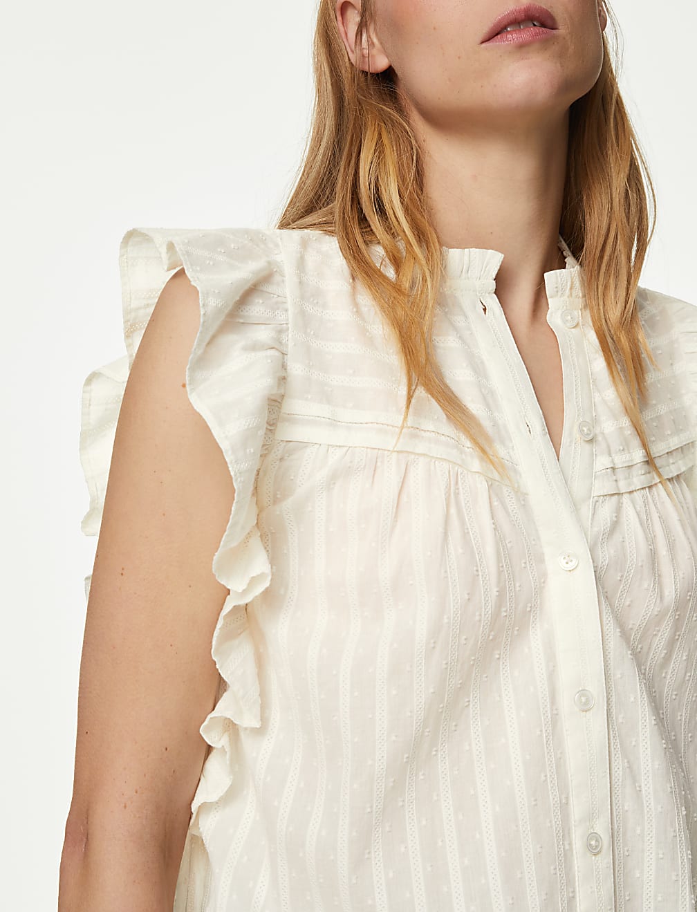 Pure Cotton High Neck Ruffle Blouse