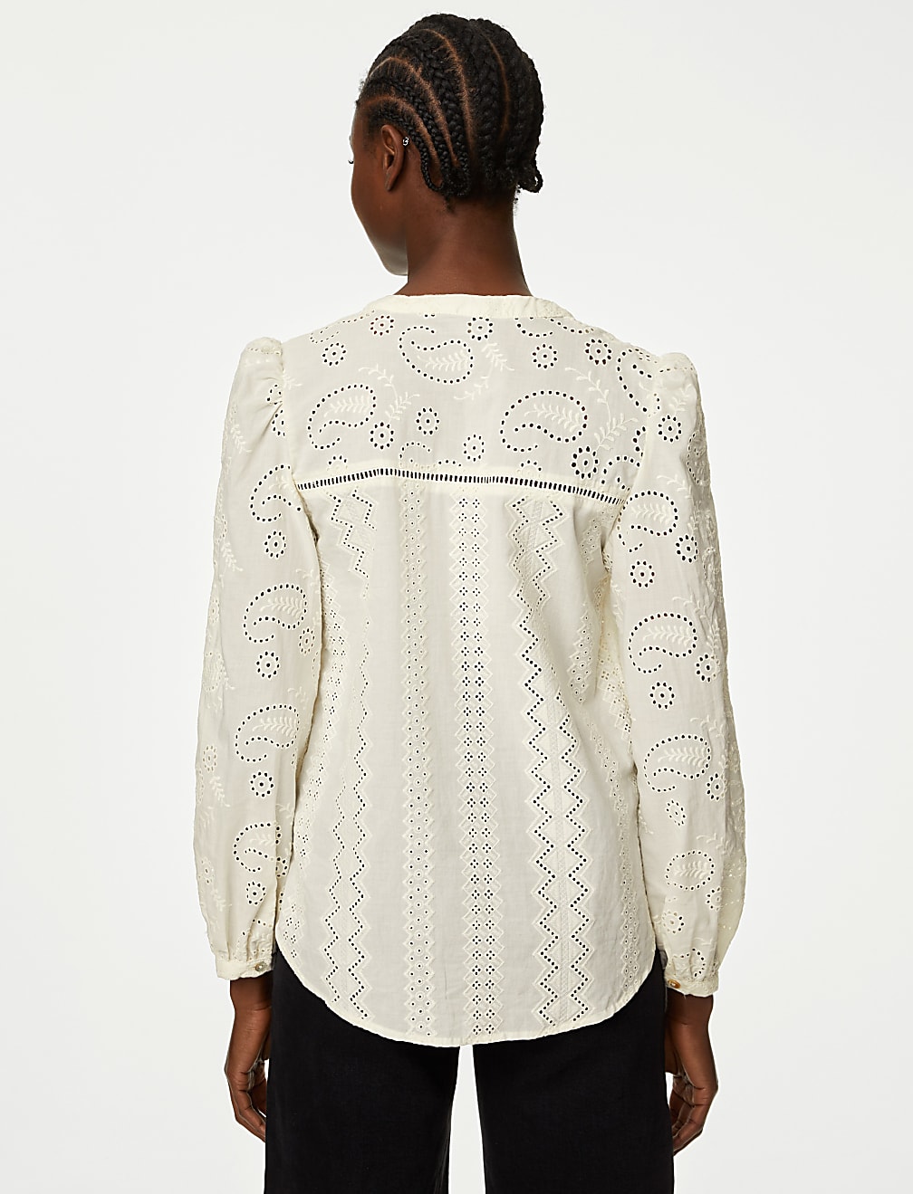 Pure Cotton Broderie V-Neck Blouse