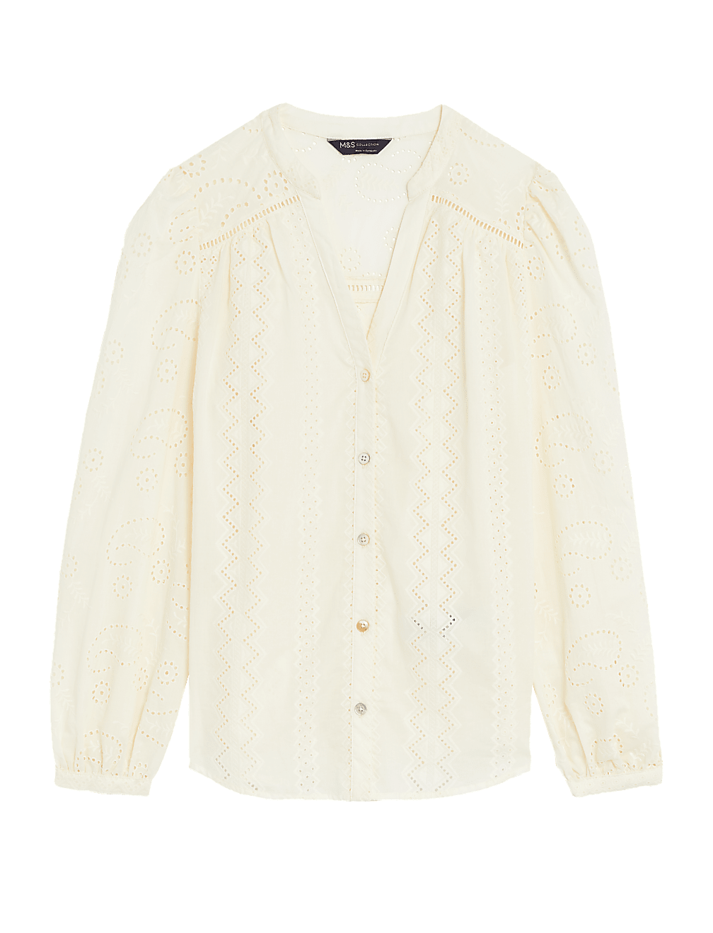 Pure Cotton Broderie V-Neck Blouse