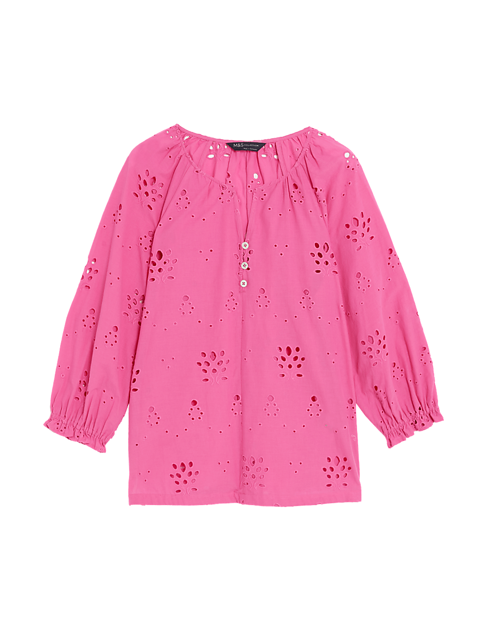 Pure Cotton Broderie Puff Sleeve Blouse