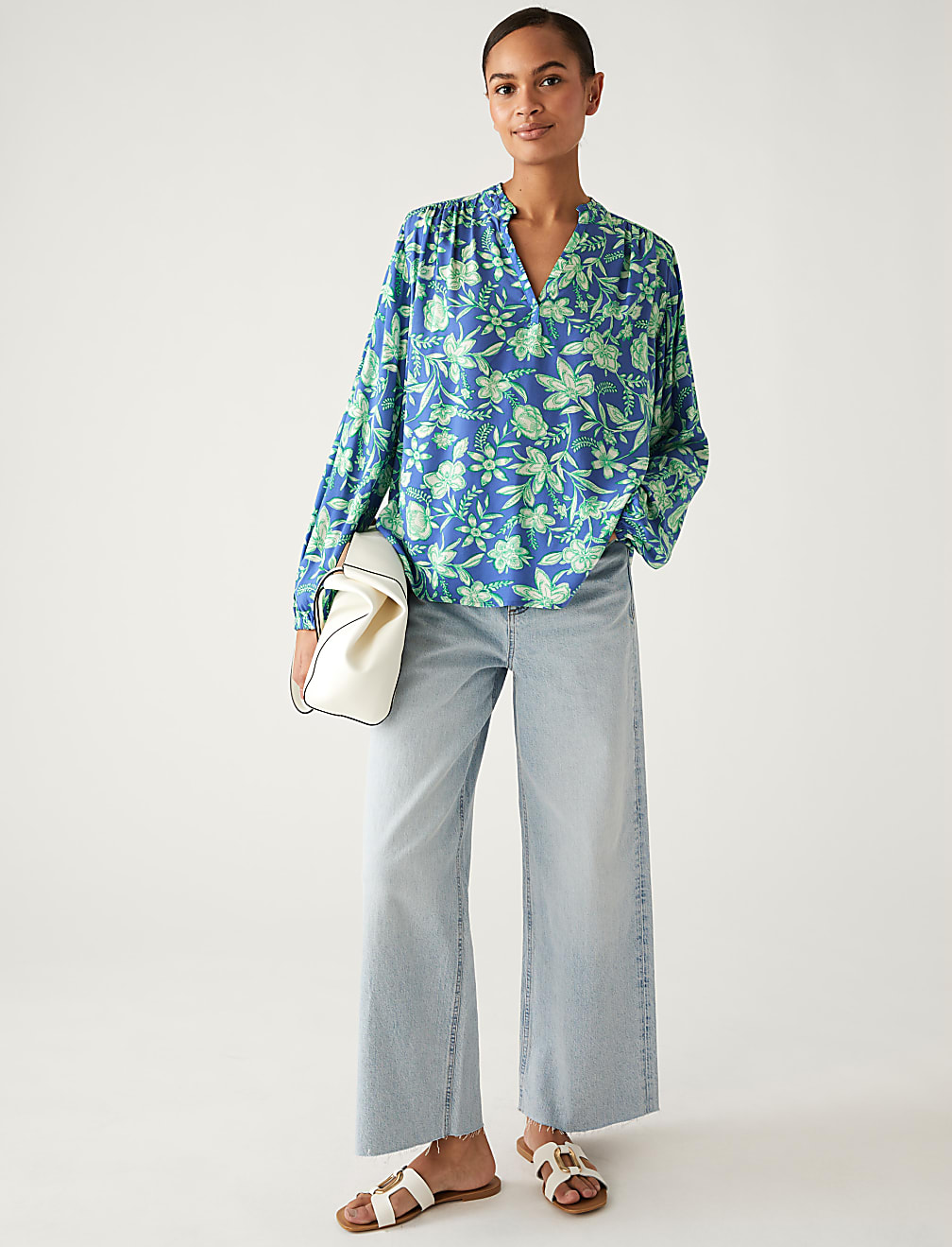 Floral V-Neck Popover Blouse