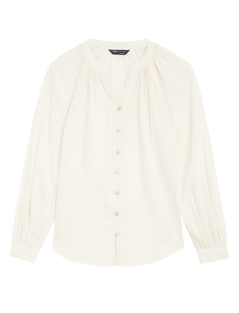 Pure Cotton Textured Puff Sleeve Blouse