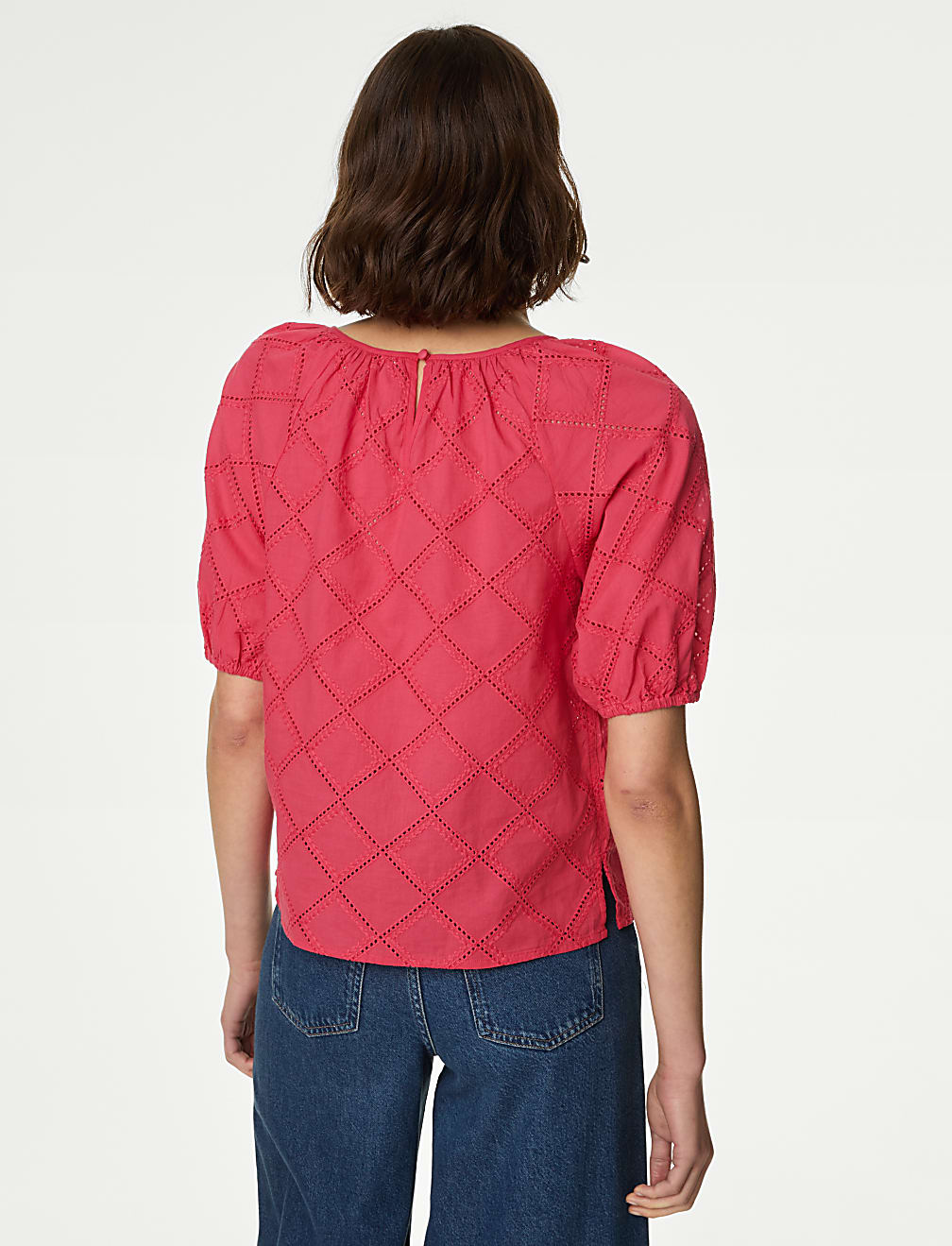Pure Cotton Broderie Puff Sleeve Blouse