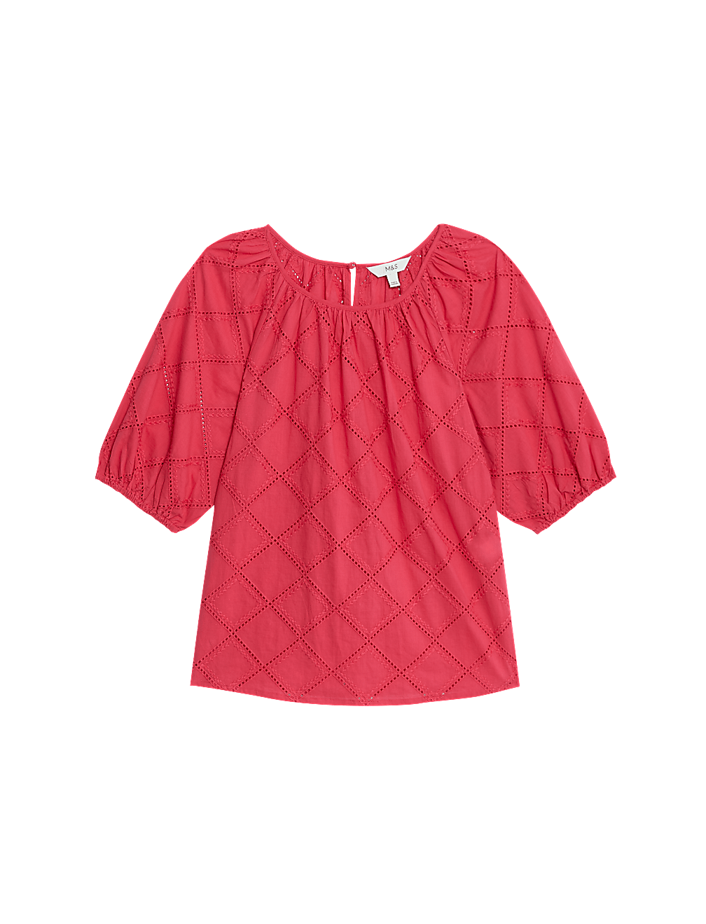 Pure Cotton Broderie Puff Sleeve Blouse