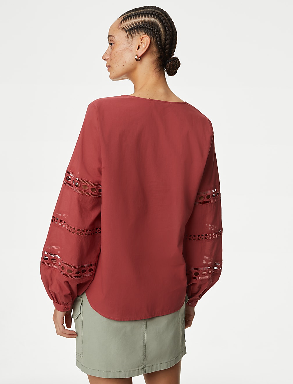 Pure Cotton Broderie Tie Neck Blouse