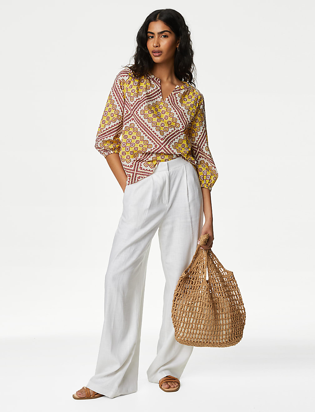 Pure Cotton Printed V-Neck Blouse