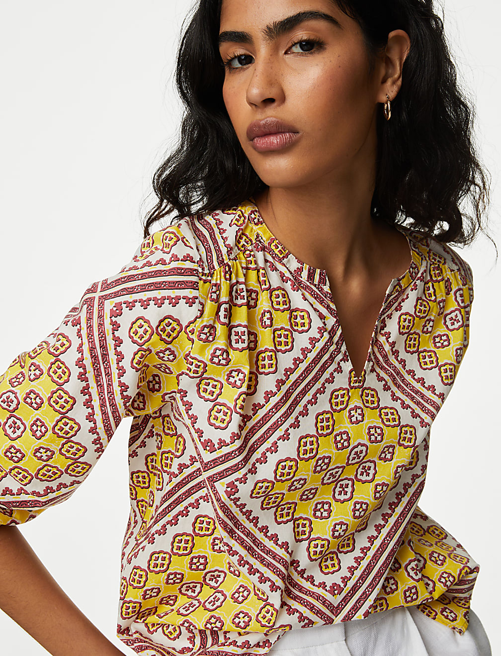 Pure Cotton Printed V-Neck Blouse