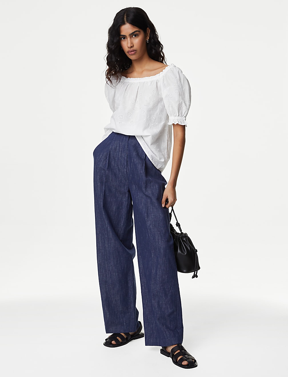 Pure Cotton Broderie Square Neck Top