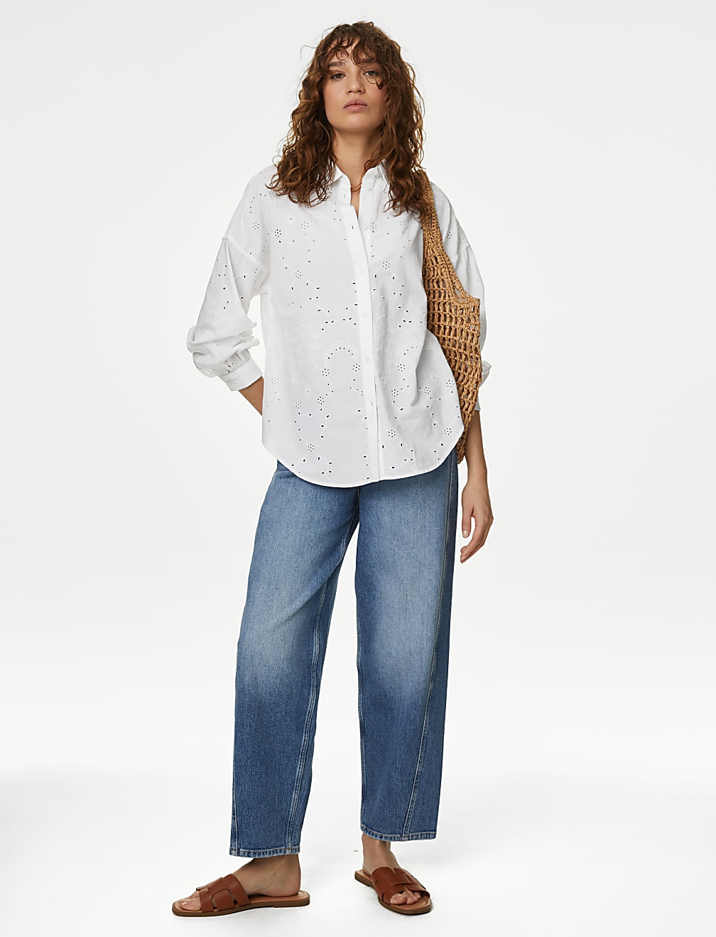 Pure Cotton Broderie Collared Shirt
