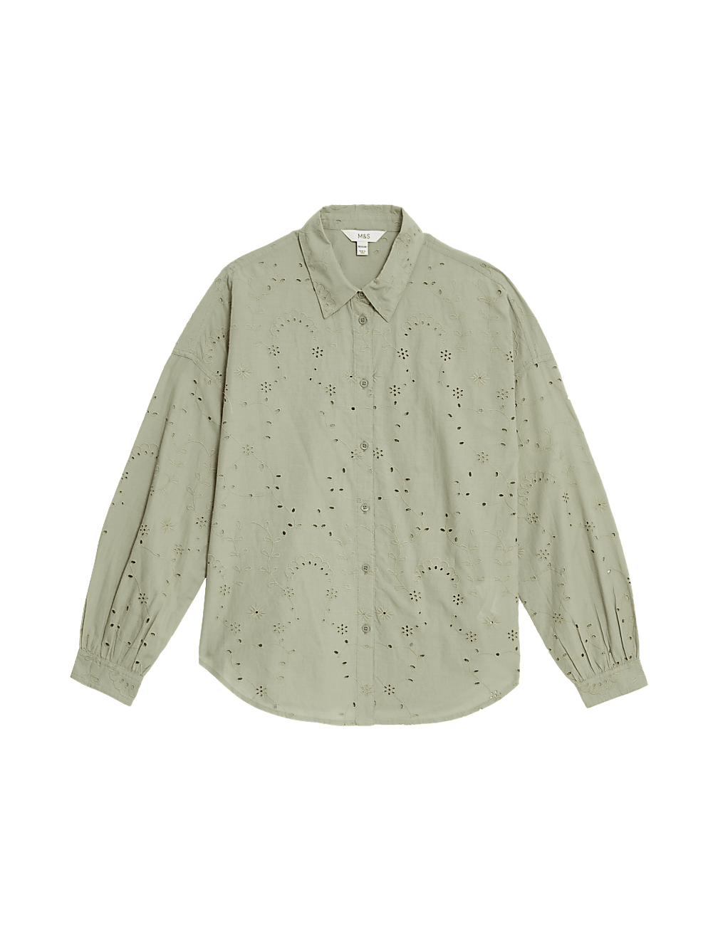 Pure Cotton Broderie Collared Shirt