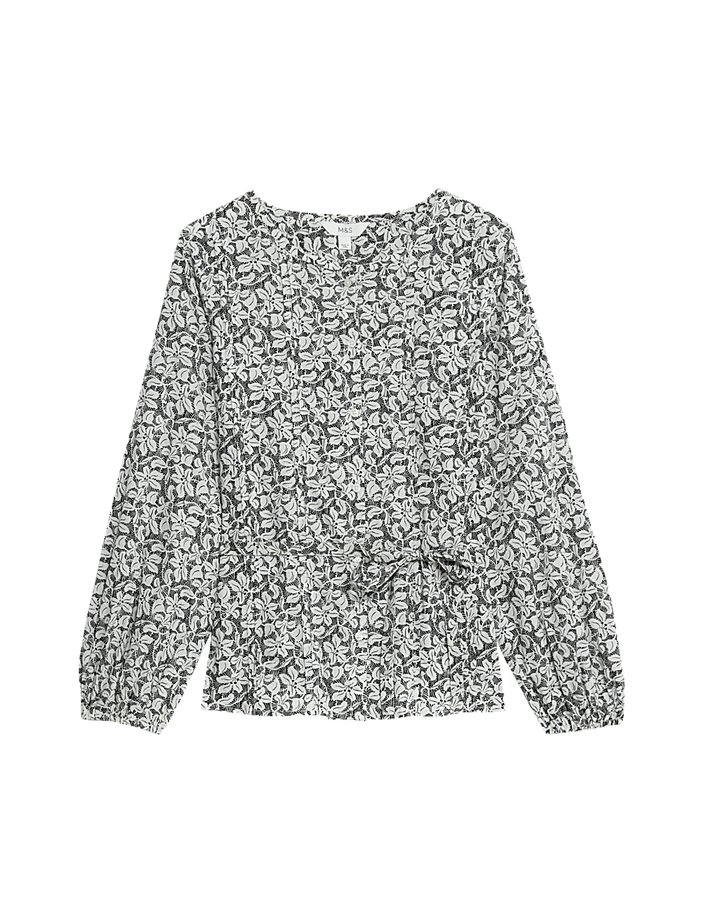 Pure Cotton Printed Crew Neck Tie Front Blouse