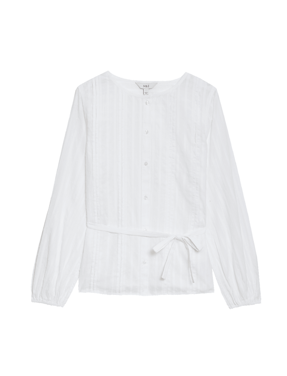 Pure Cotton Pleated Tie Front Blouse