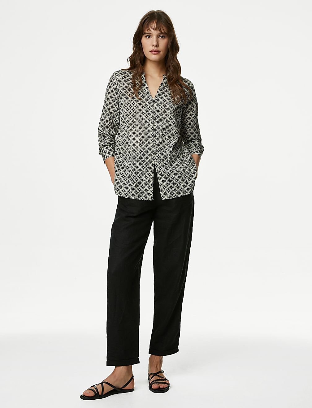 Pure Cotton Printed Textured V-Neck Shirt