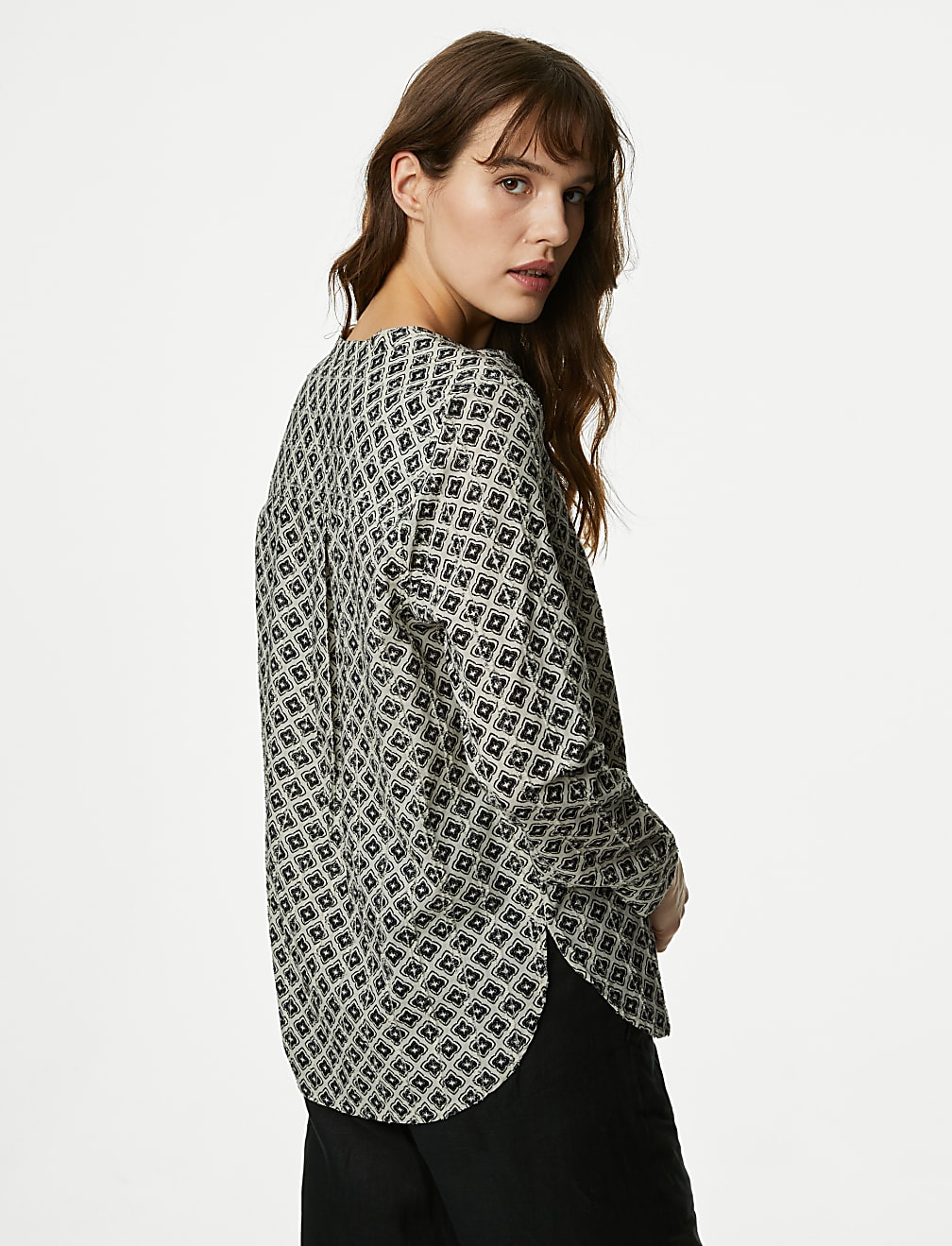 Pure Cotton Printed Textured V-Neck Shirt