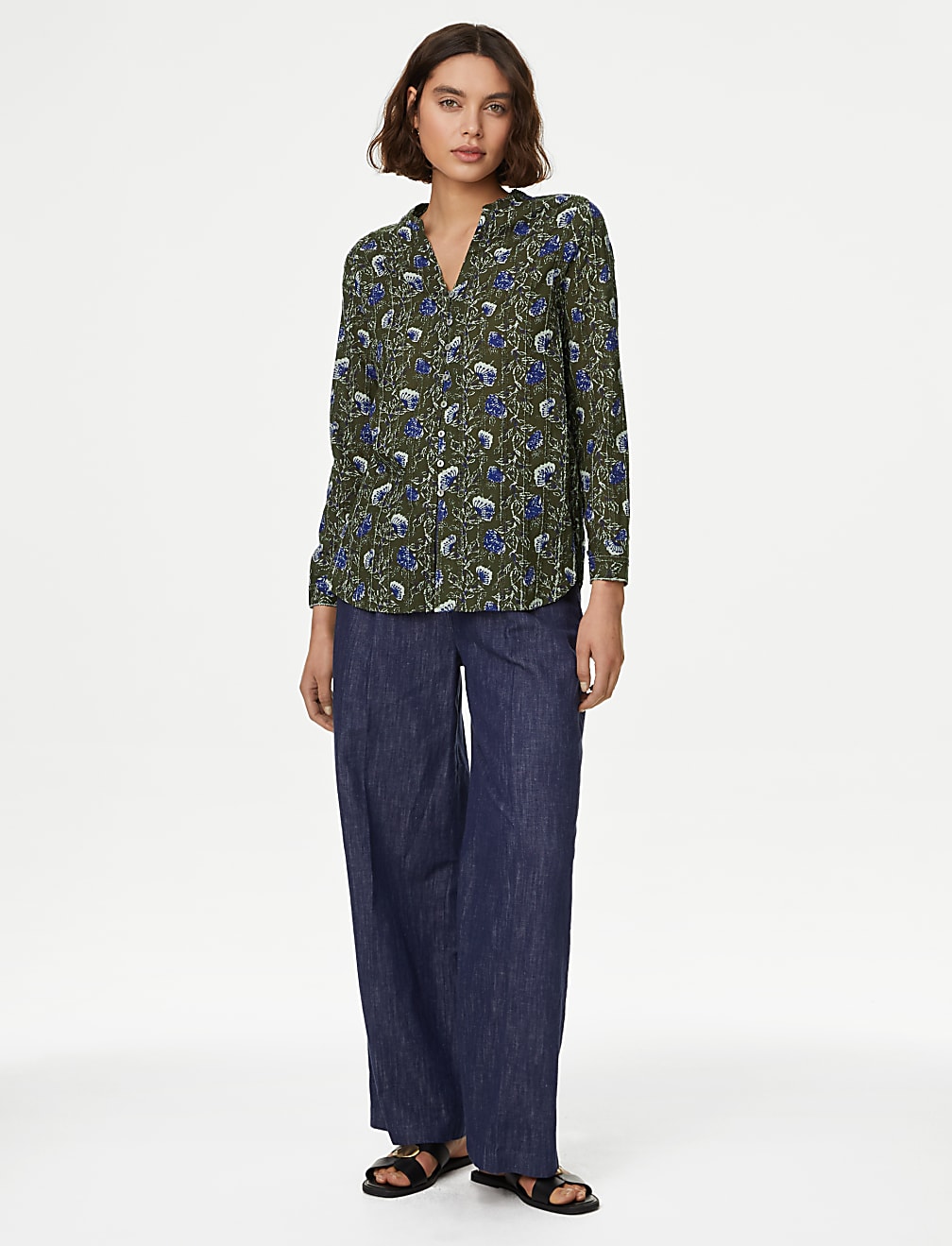 Pure Cotton Printed Textured V-Neck Shirt