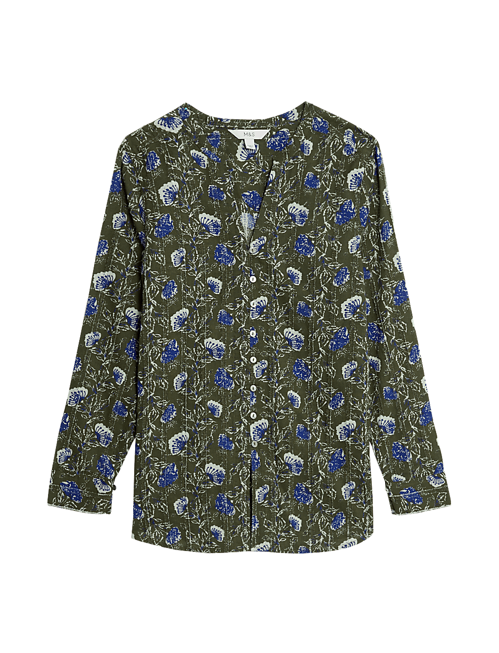 Buy Pure Cotton Printed Textured V-Neck Shirt at Marks & Spencer