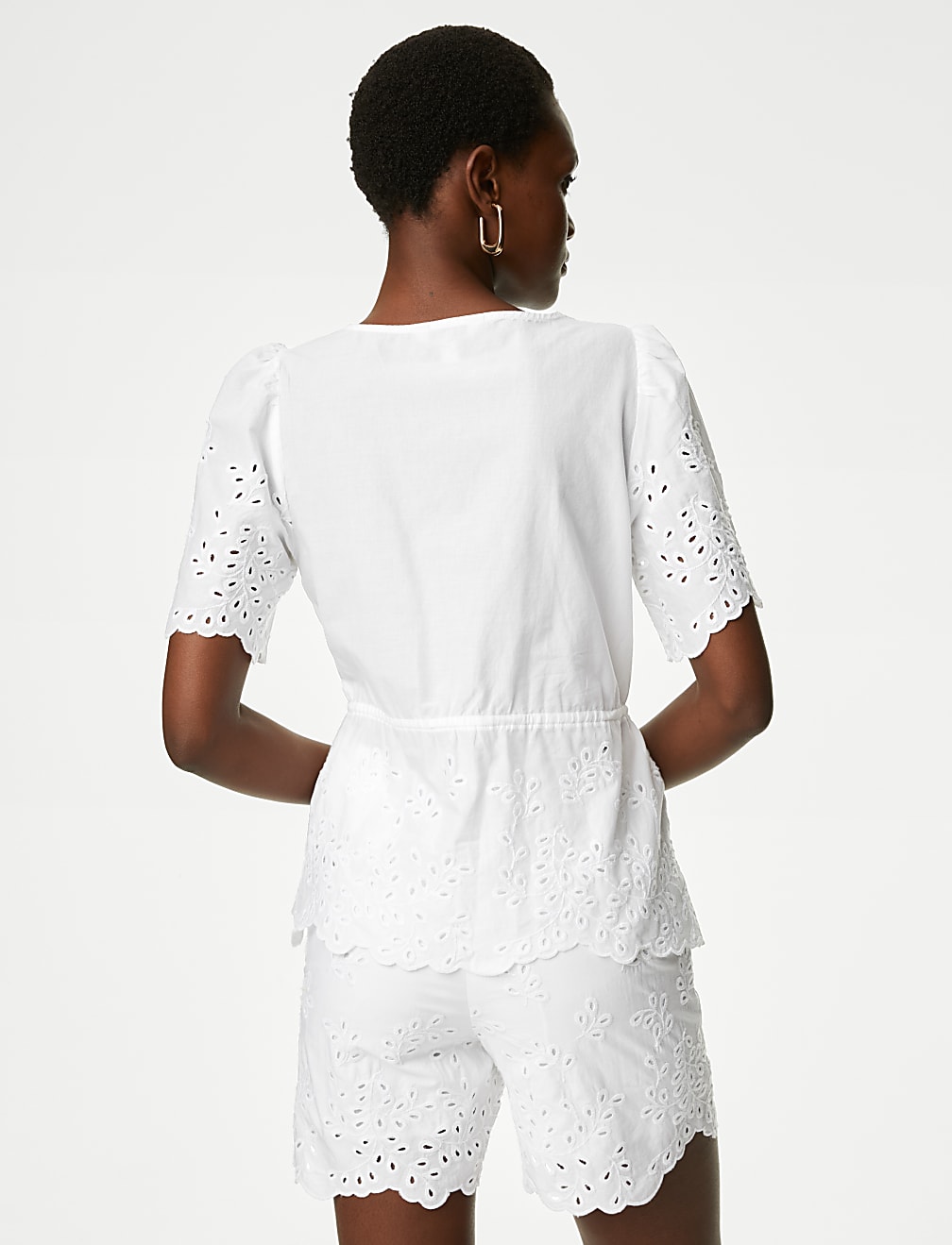 Pure Cotton Broderie V-Neck Tie Front Blouse