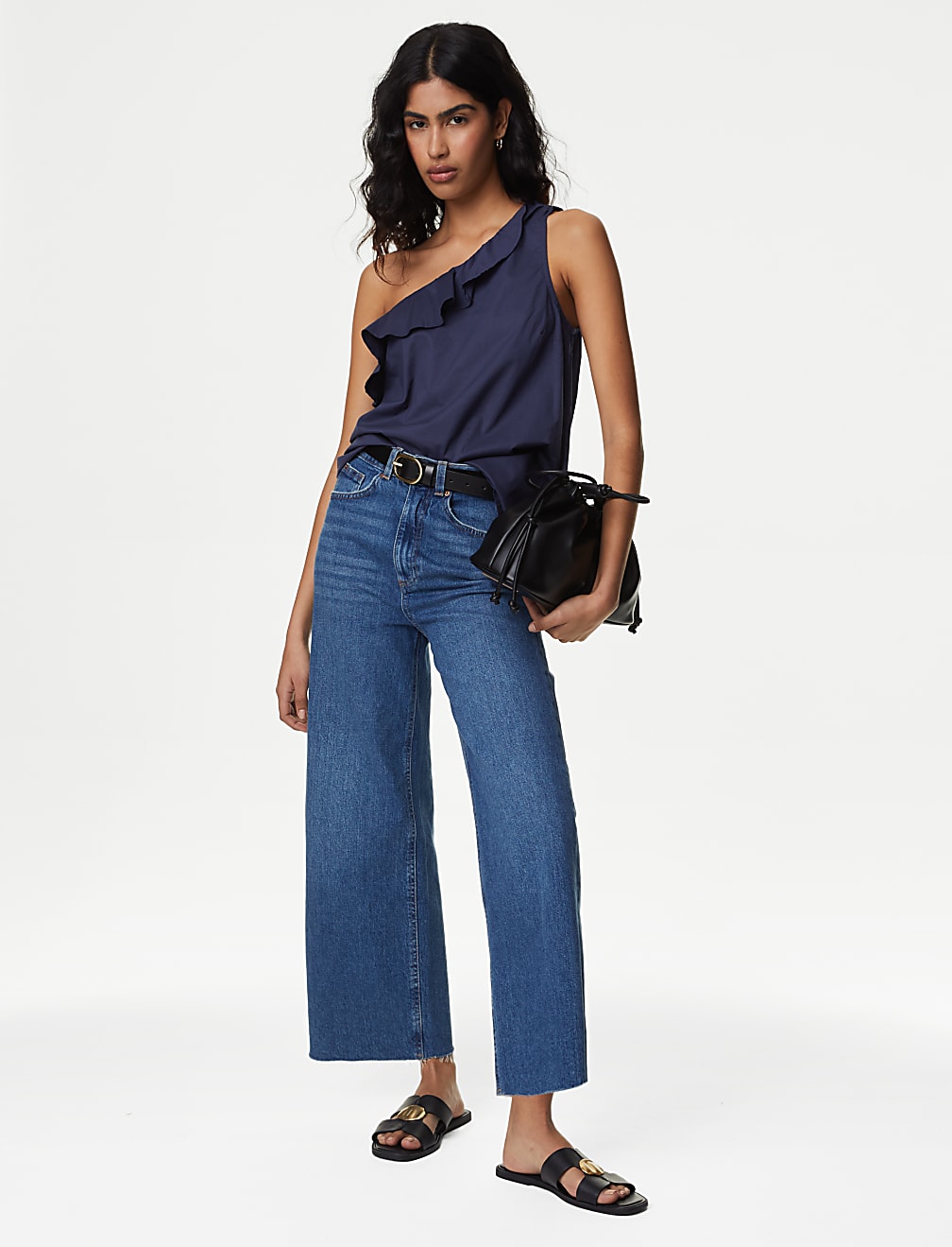 Pure Cotton One Shoulder Frill Detail Blouse