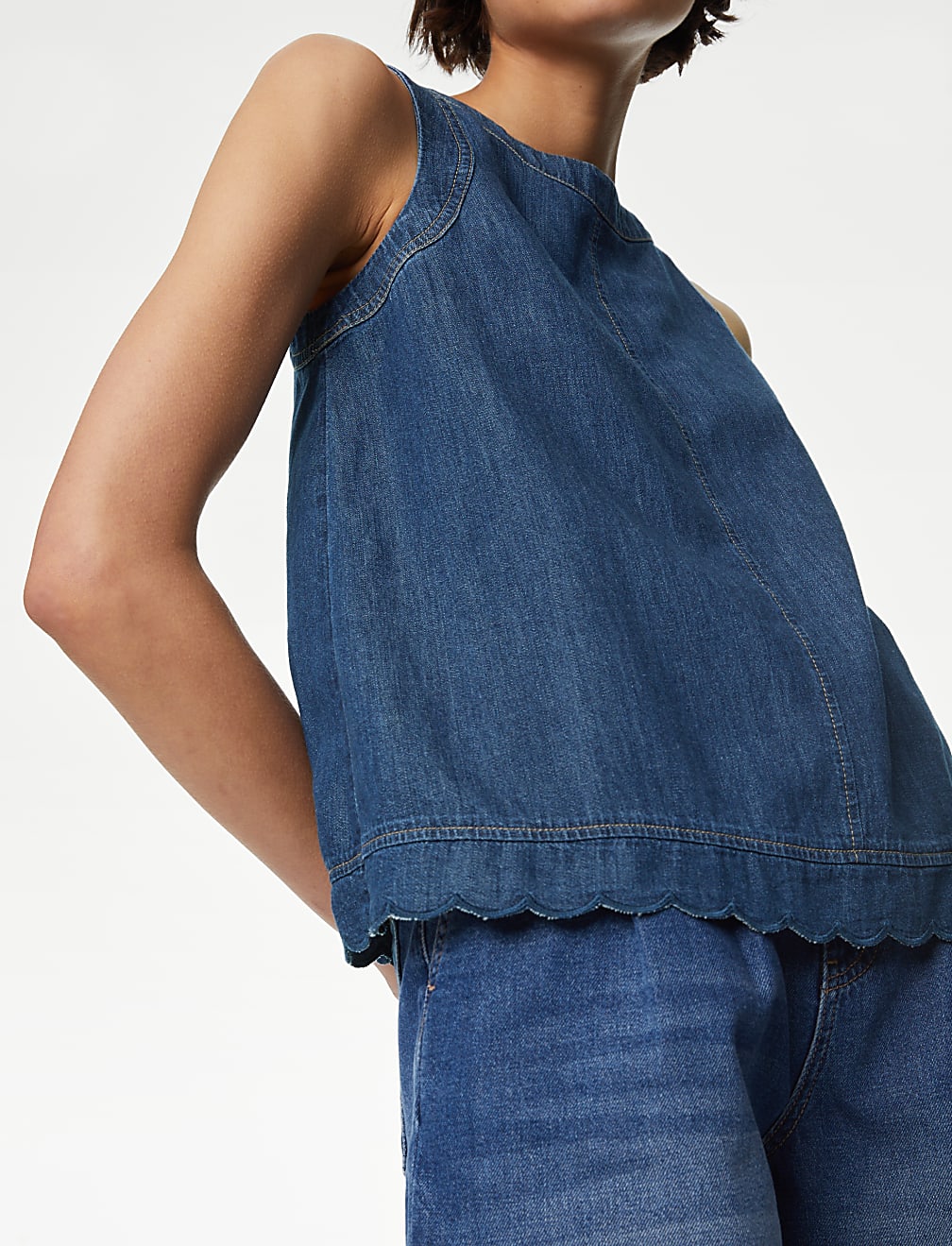 Denim Crew Neck Vest Top