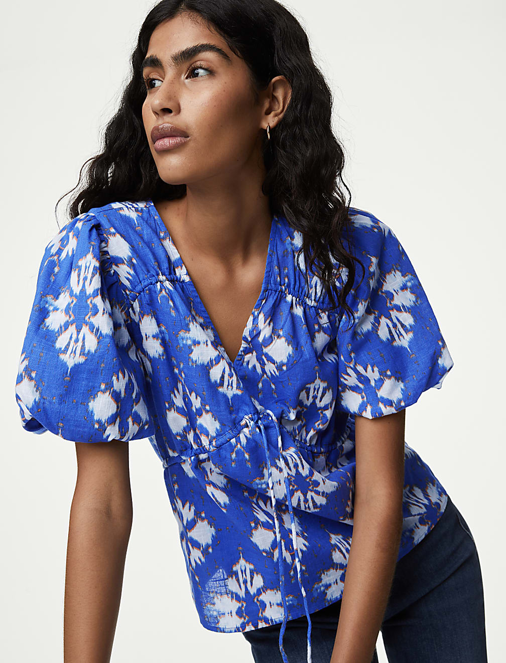 Pure Cotton Printed V-Neck Blouse