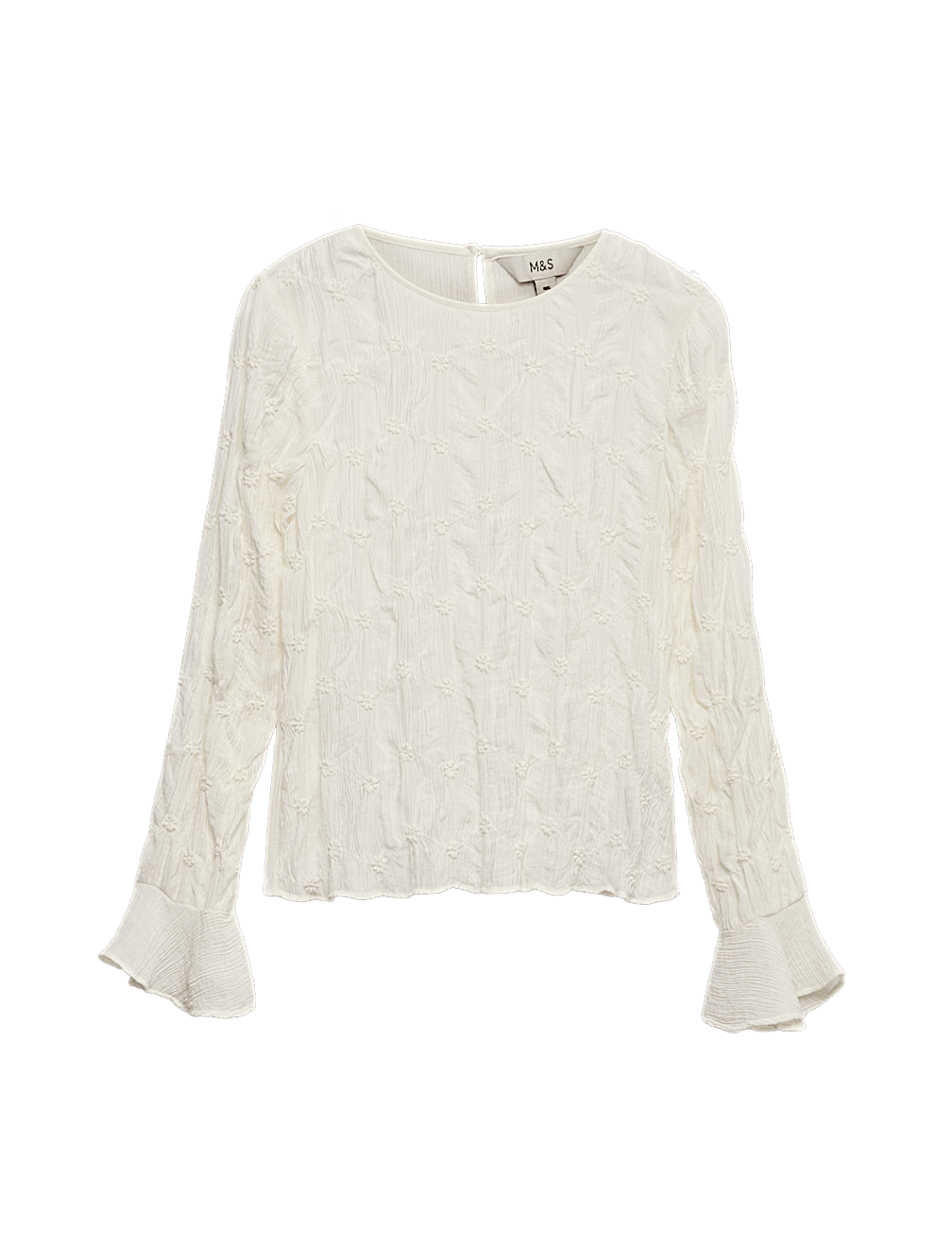 Lace Textured Crew Neck Blouse