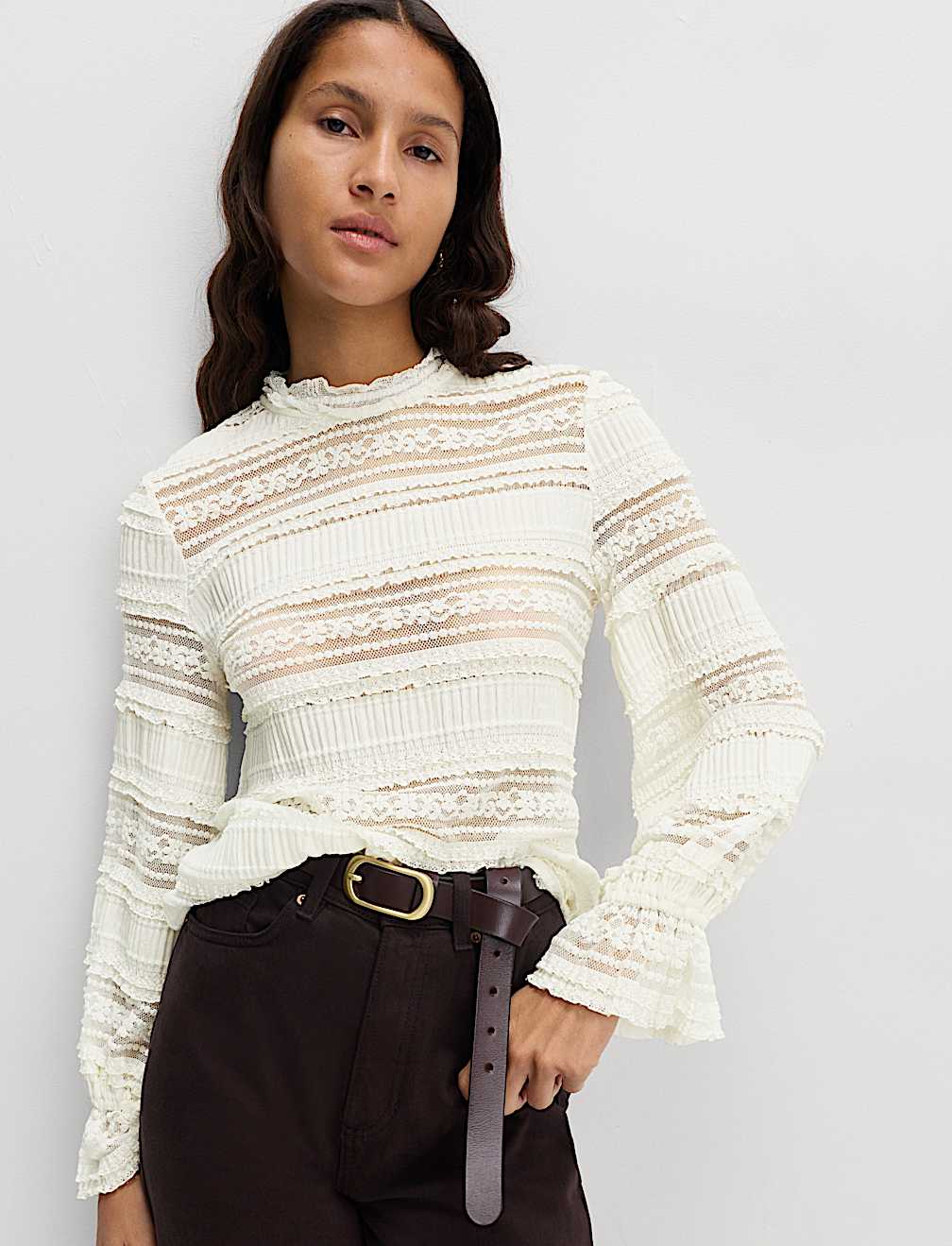 Lace High Neck Blouse with Cotton