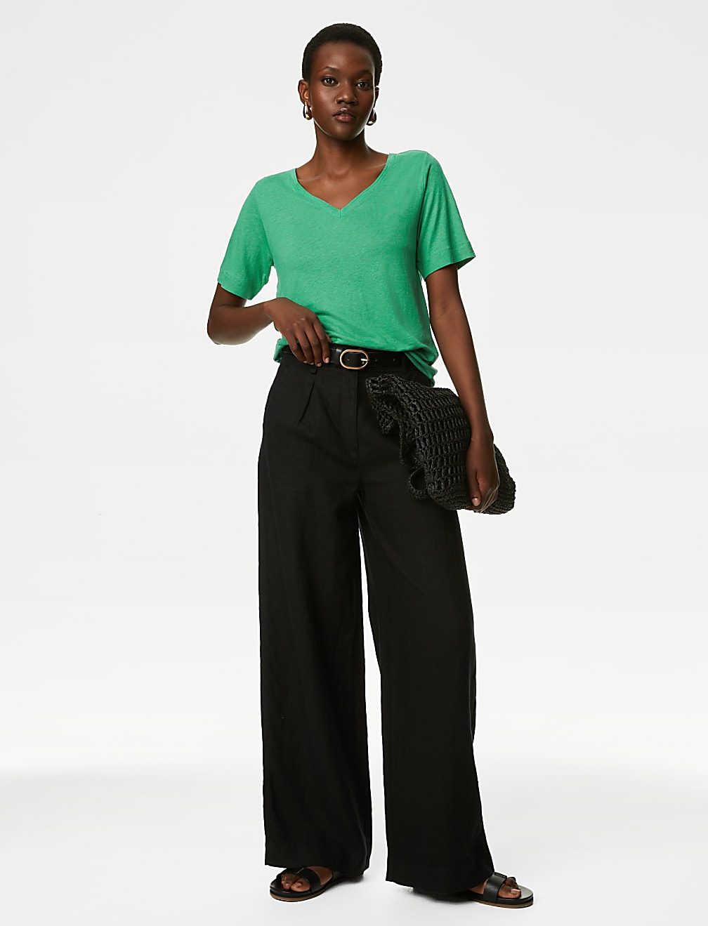 Linen Blend V-Neck Top