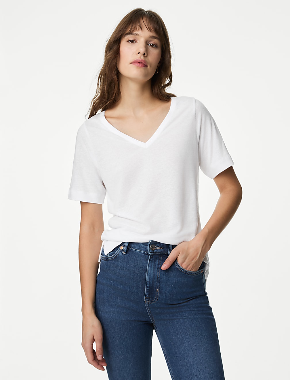 Linen Blend V-Neck Top