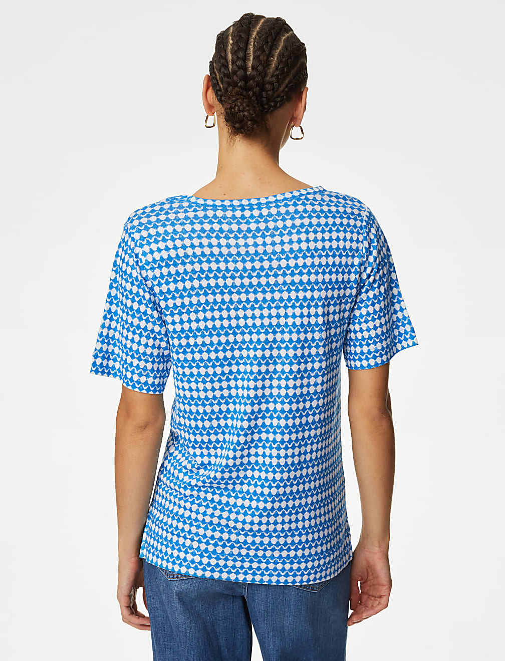 Linen Blend Printed V-Neck Top