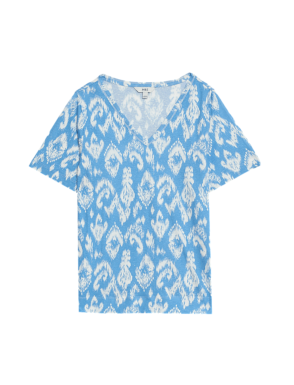 Linen Blend Printed V-Neck Top