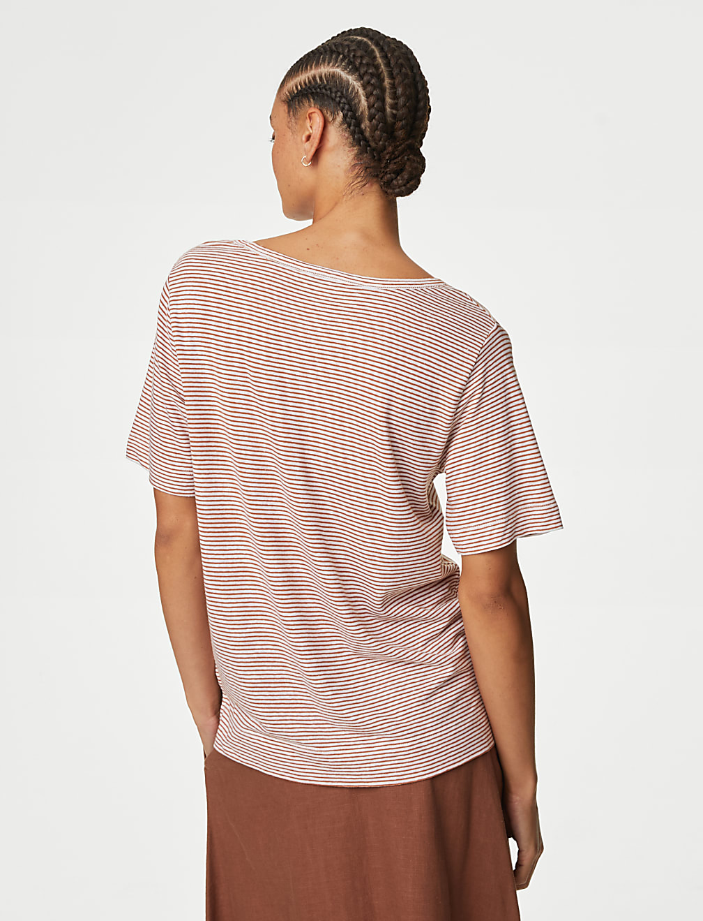 Linen Blend Striped V-Neck Top
