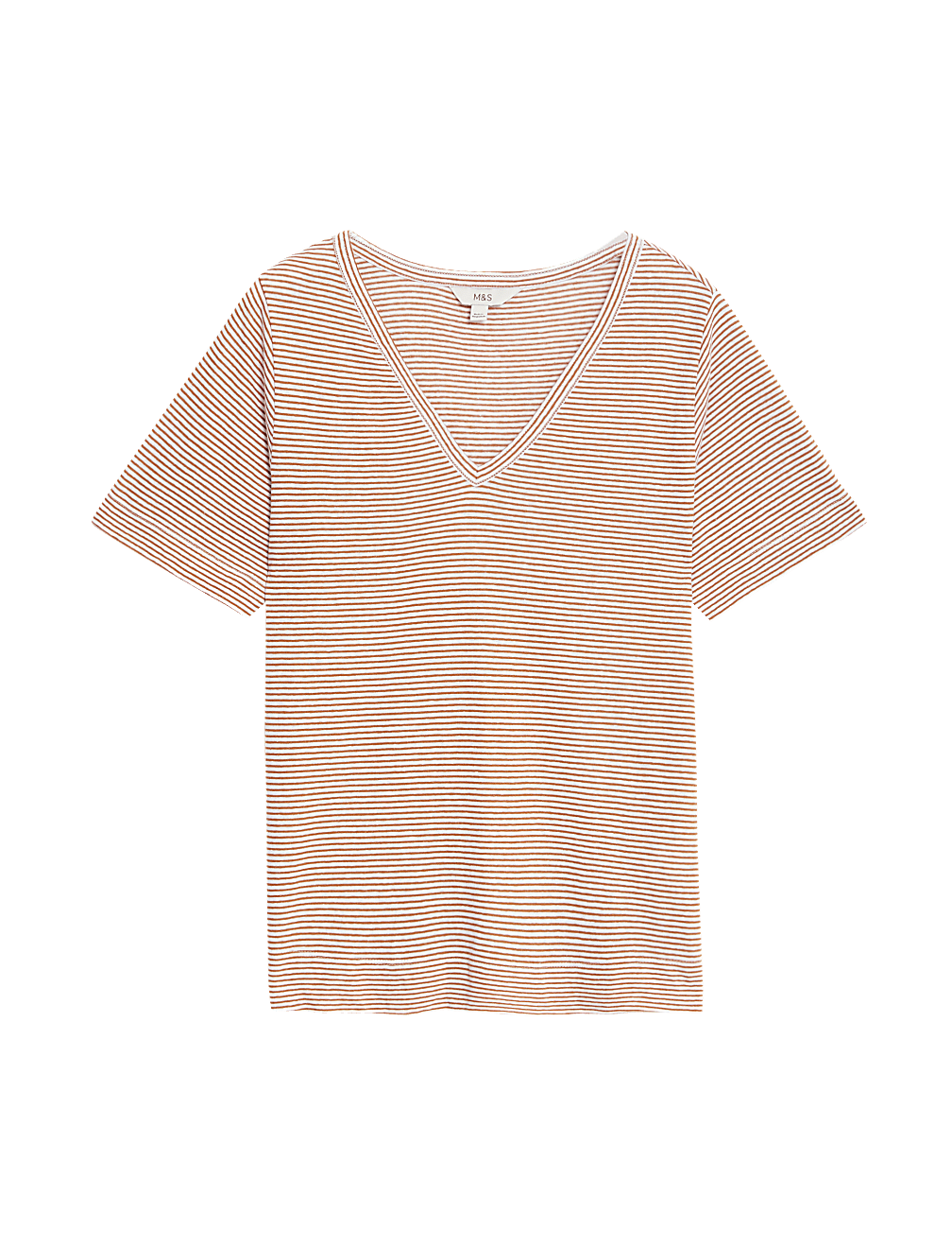 Linen Blend Striped V-Neck Top